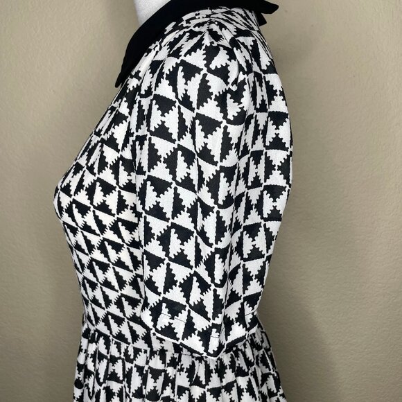 Sweet Rain Black White Aztec Print 3/4 Sleeve Peter Pan Collar Zip Dress Sz Sm - Picture 3 of 12